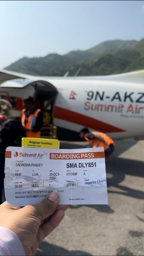 Summit Air boarding pass from Manthali to Lukla for Everest Base Camp trek Nepal